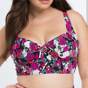 Torrid Women's Skull and Roses Cross Back Swim Bikini Top Red Black Size  0